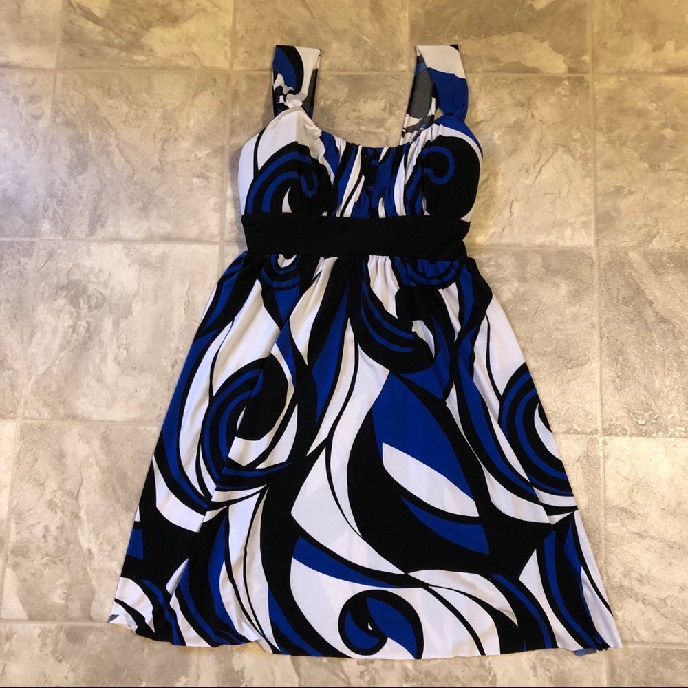 Ruby Rox Blue, Black and White Pattern Dress